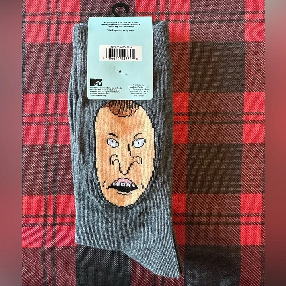 2 pairs Beavis and Butt Head crew socks